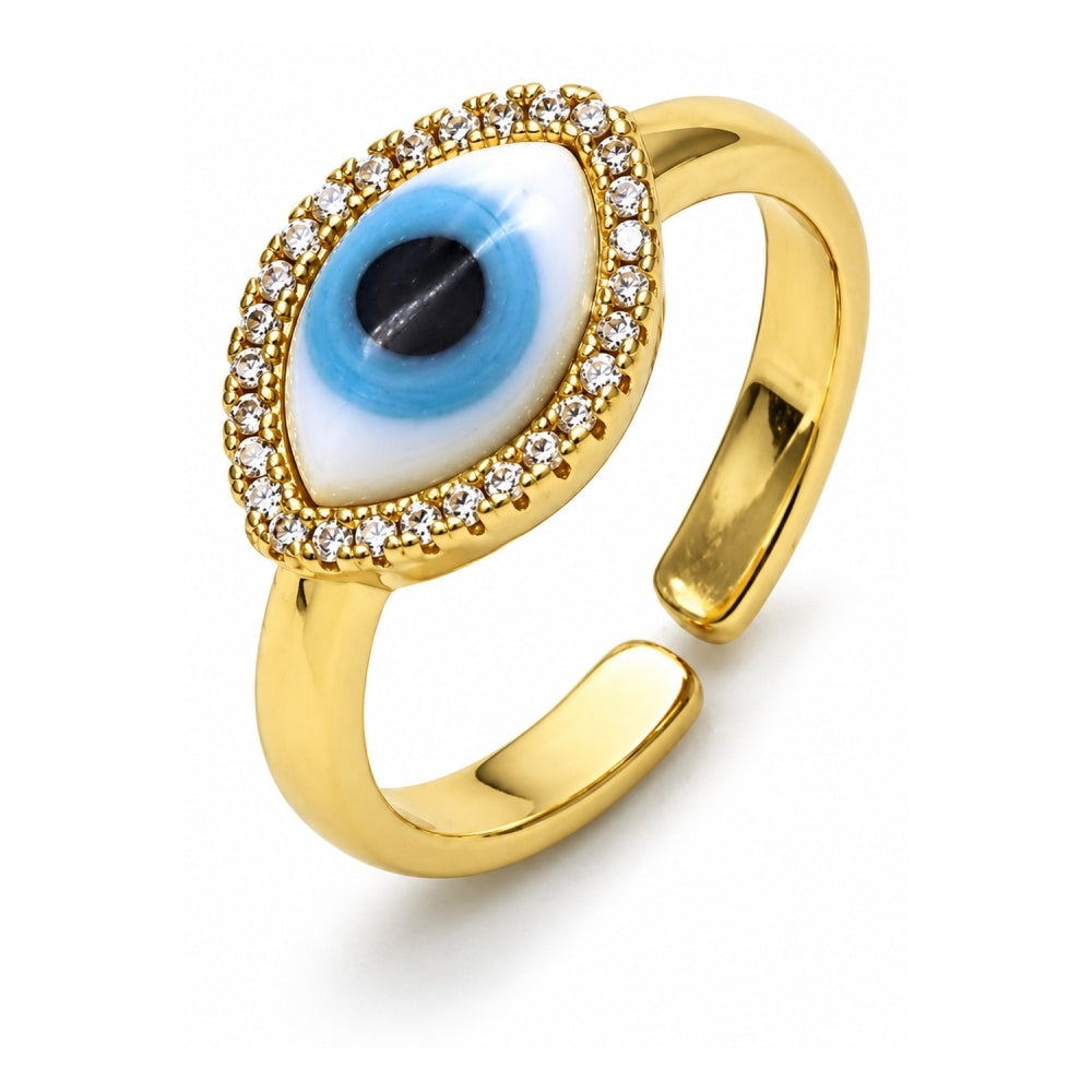 Oro Laminado Multi Stone Ring, Gold Filled Style Evil Eye Design, with White Crystal and White Micro Pave, Polished, Golden Finish