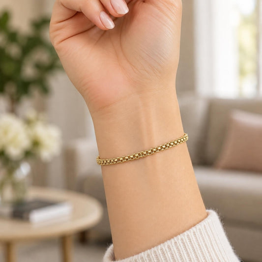 Oro Laminado Basic Bracelet, Gold Filled Style Bismark Design, Polished, Golden Finish