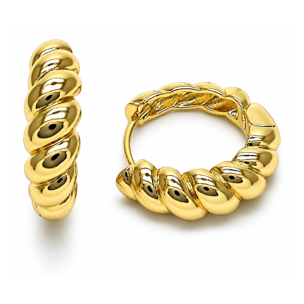 Oro Laminado Huggie Hoop, Gold Filled Style Twist Design, Polished, Golden Finish