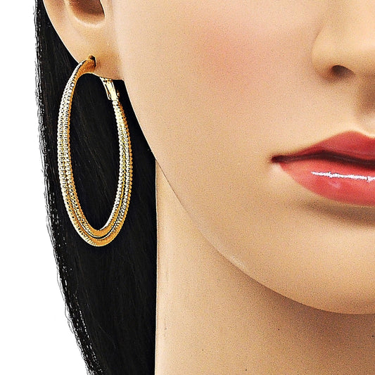 Oro Laminado Large Hoop, Gold Filled Style Twist Design, Diamond Cutting Finish, Golden Finish