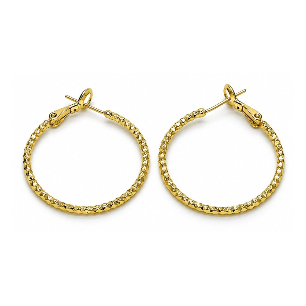 Oro Laminado Medium Hoop, Gold Filled Style Diamond Cutting Finish, Golden Finish