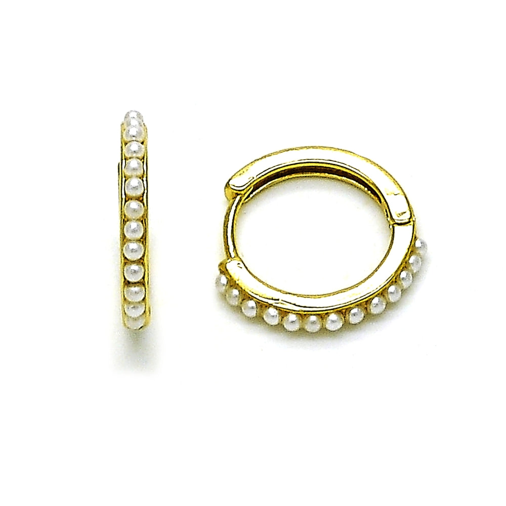 Oro Laminado Huggie Hoop, Gold Filled Style with Ivory Pearl, Polished, Golden Finish