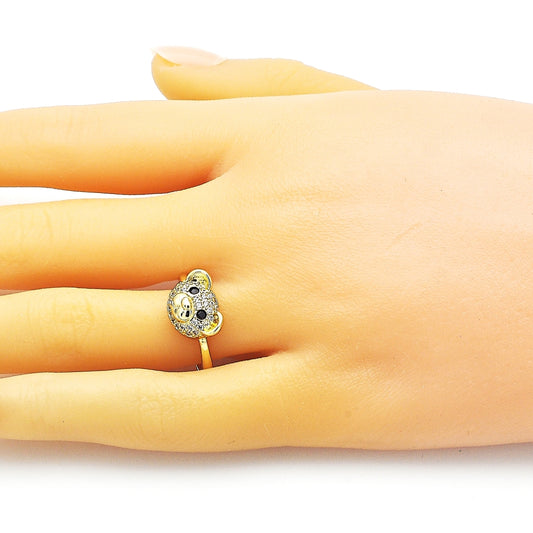 Oro Laminado Multi Stone Ring, Gold Filled Style Teddy Bear Design, with White Micro Pave and Black Cubic Zirconia, Polished, Golden Finish