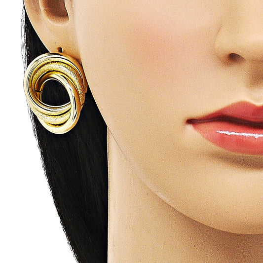 Oro Laminado Stud Earring, Gold Filled Style Hollow and Love Knot Design, Matte Finish, Golden Finish