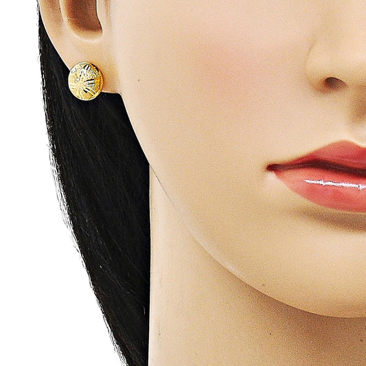 Oro Laminado Stud Earring, Gold Filled Style Diamond Cutting Finish, Golden Finish
