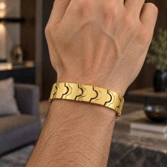 Stainless Steel Solid Bracelet, Polished, Golden Finish