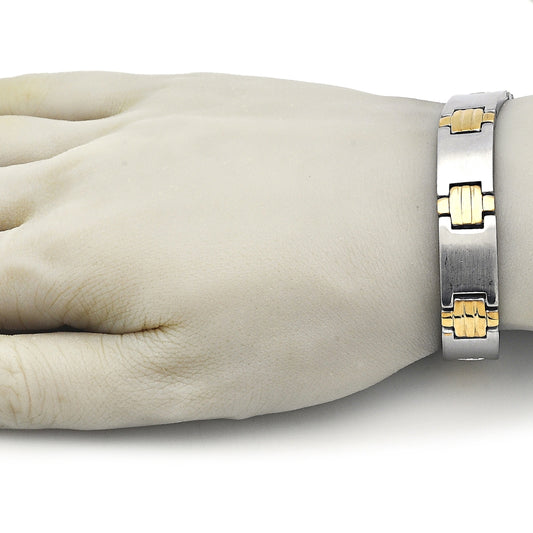 Stainless Steel Solid Bracelet, Polished, Two Tone