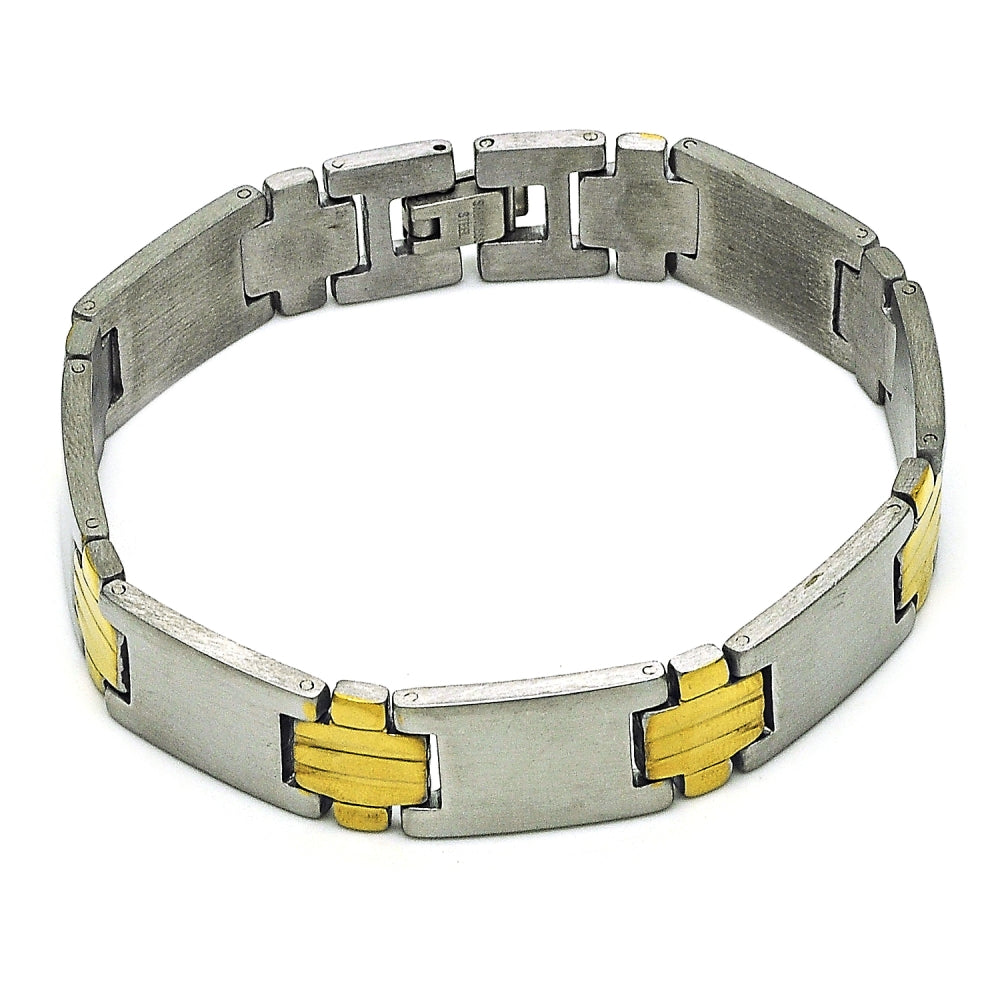 Stainless Steel Solid Bracelet, Polished, Two Tone