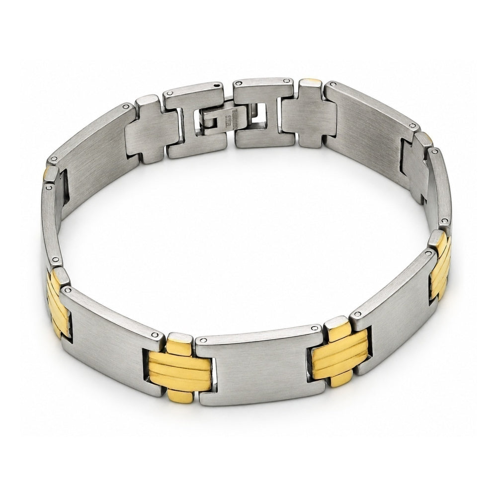 Stainless Steel Solid Bracelet, Polished, Two Tone
