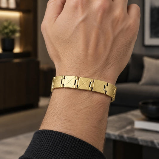 Stainless Steel Solid Bracelet, Polished, Golden Finish