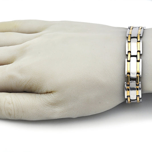 Stainless Steel Solid Bracelet, Polished, Two Tone