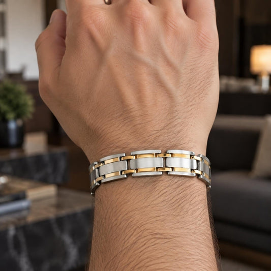 Stainless Steel Solid Bracelet, Polished, Two Tone