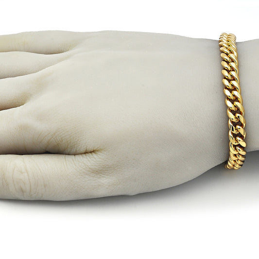 Stainless Steel Basic Bracelet, Miami Cuban Design, Polished, Golden Finish