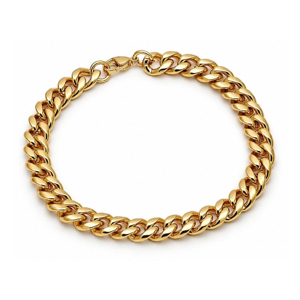 Stainless Steel Basic Bracelet, Miami Cuban Design, Polished, Golden Finish