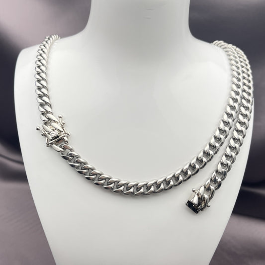Stainless Steel Necklace and Bracelet, Miami Cuban Design, Polished, Steel Finish
