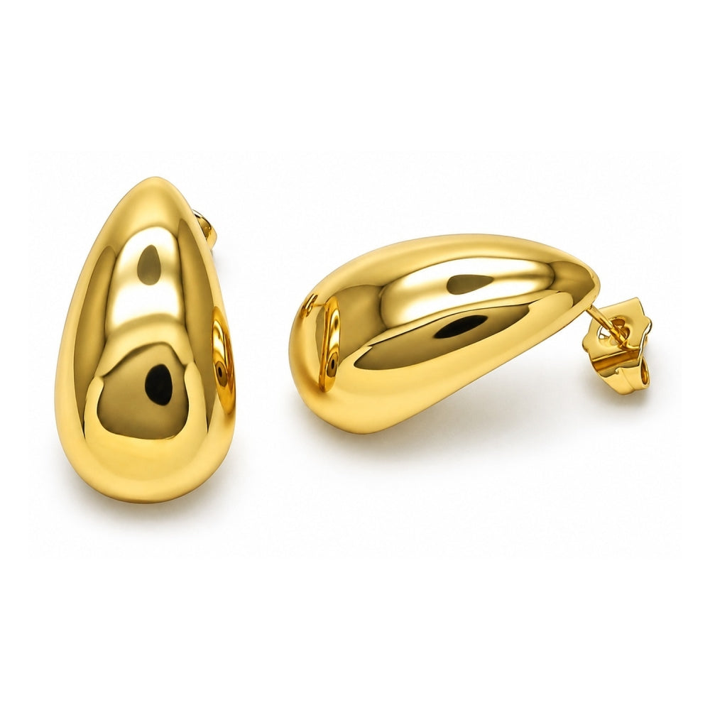 Oro Laminado Stud Earring, Gold Filled Style Teardrop Design, Polished, Golden Finish