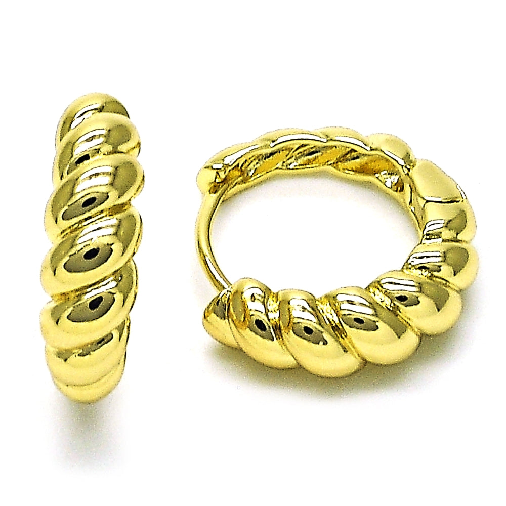 Oro Laminado Huggie Hoop, Gold Filled Style Twist Design, Polished, Golden Finish