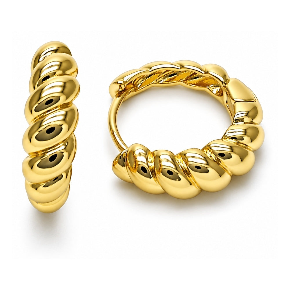 Oro Laminado Huggie Hoop, Gold Filled Style Twist Design, Polished, Golden Finish