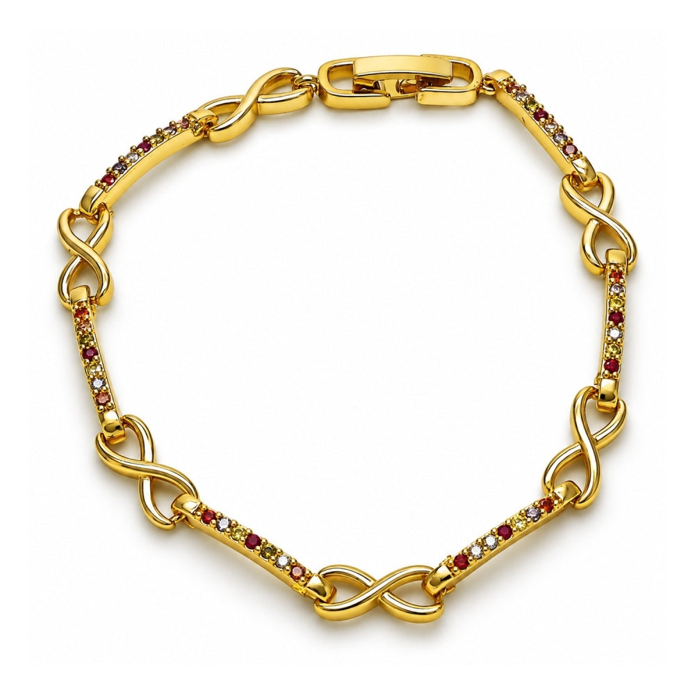 Oro Laminado Fancy Bracelet, Gold Filled Style Hugs and Kisses and Infinite Design, with Multicolor Micro Pave, Polished, Golden Finish