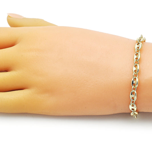 Oro Laminado Fancy Bracelet, Gold Filled Style Puff Mariner Design, Polished, Golden Finish