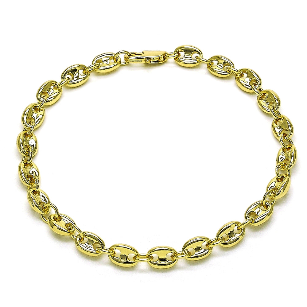 Oro Laminado Fancy Bracelet, Gold Filled Style Puff Mariner Design, Polished, Golden Finish