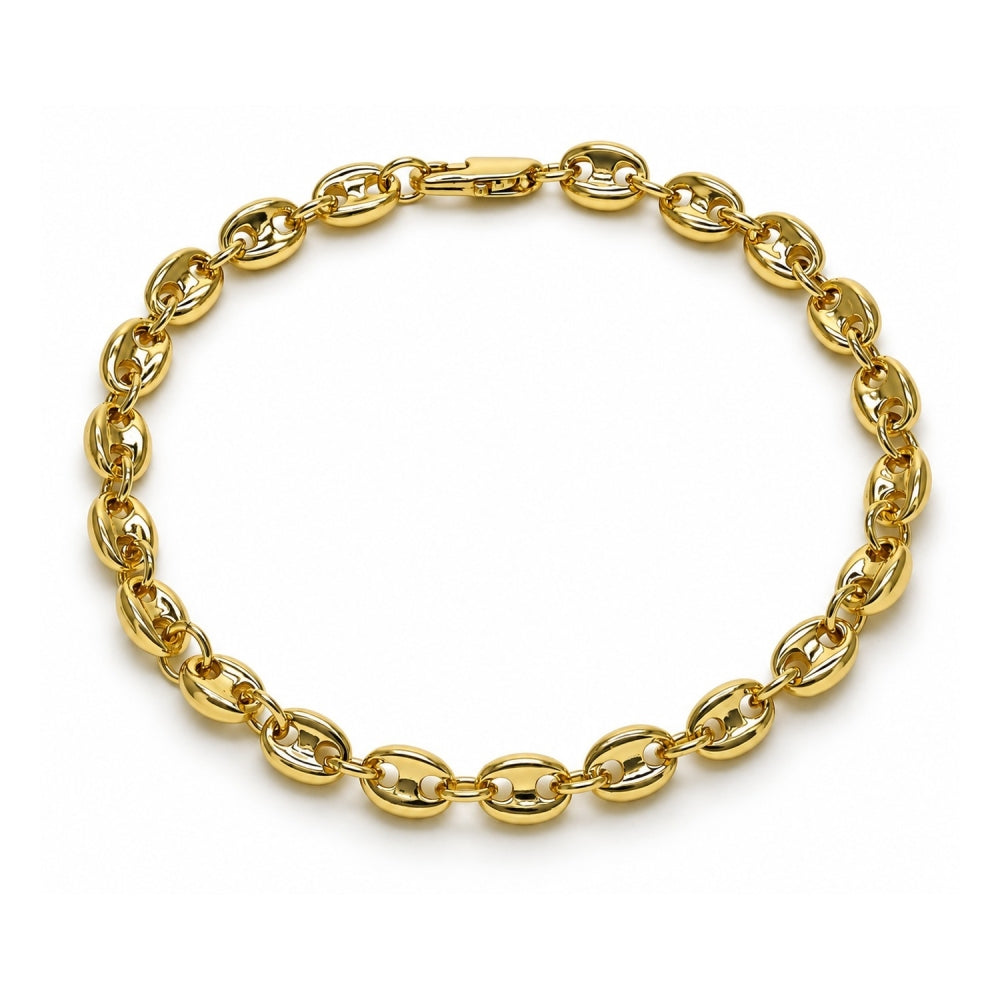 Oro Laminado Fancy Bracelet, Gold Filled Style Puff Mariner Design, Polished, Golden Finish
