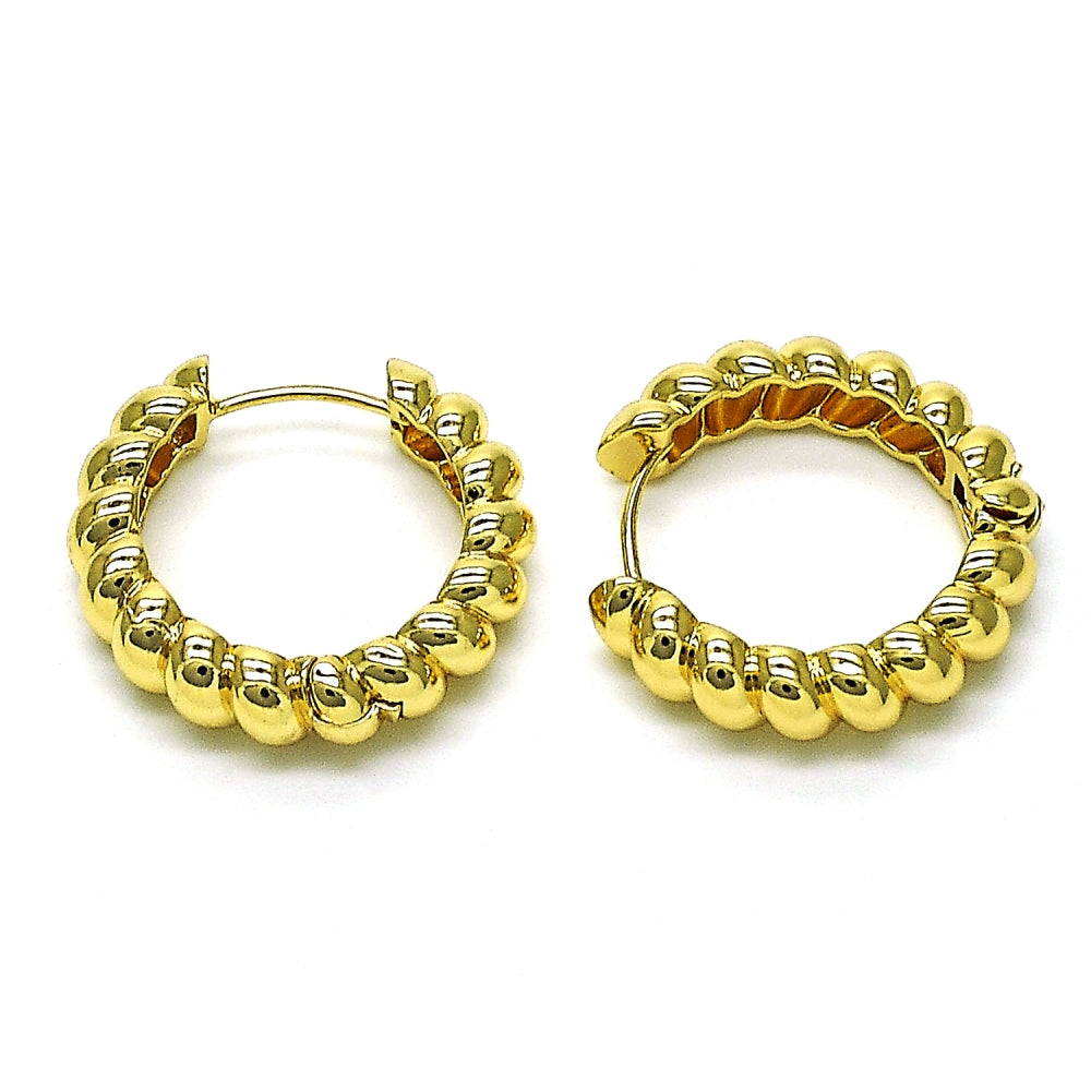 Oro Laminado Huggie Hoop, Gold Filled Style Twist Design, Polished, Golden Finish