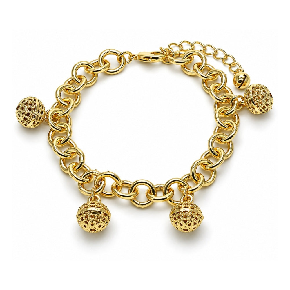 Oro Laminado Charm Bracelet, Gold Filled Style Rolo Design, Polished, Golden Finish