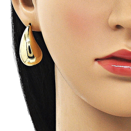 Oro Laminado Stud Earring, Gold Filled Style Teardrop Design, Polished, Golden Finish