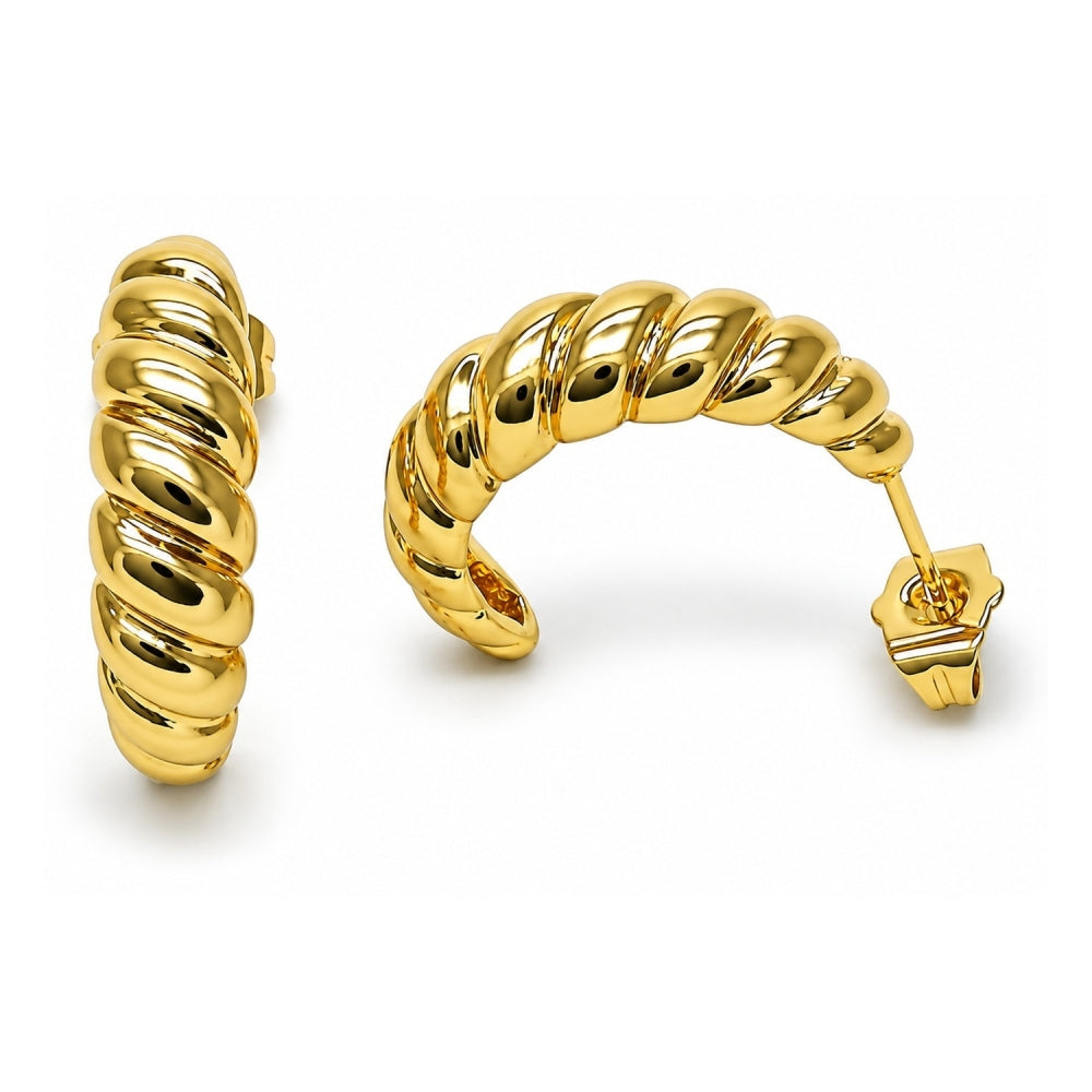 Oro Laminado Small Hoop, Gold Filled Style Twist Design, Polished, Golden Finish