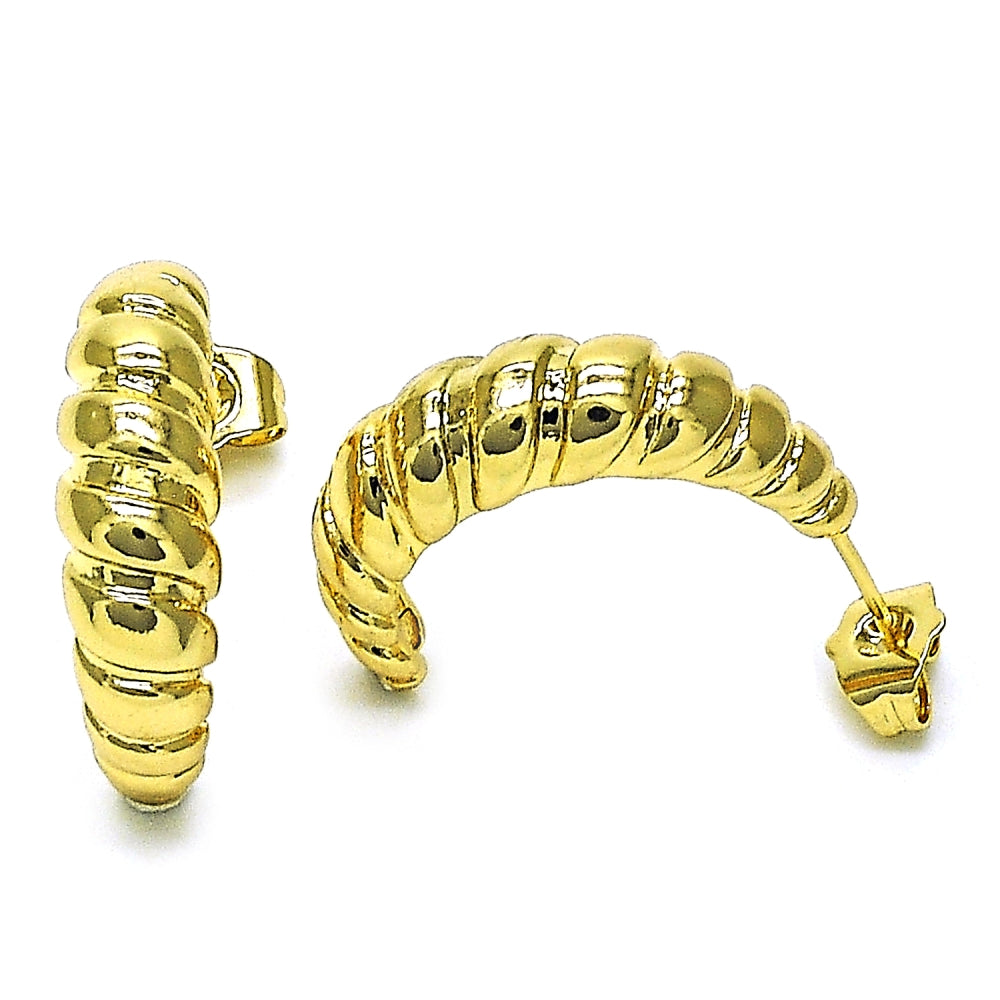 Oro Laminado Small Hoop, Gold Filled Style Twist Design, Polished, Golden Finish