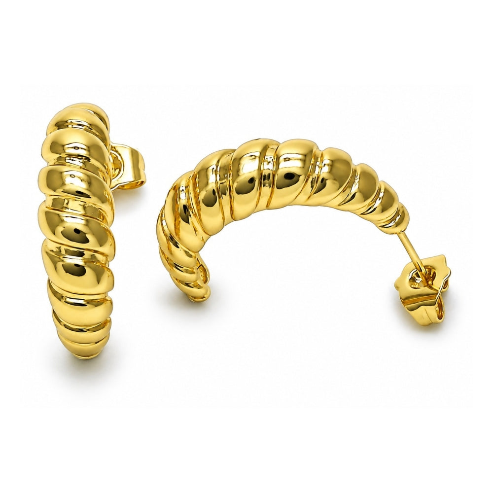 Oro Laminado Small Hoop, Gold Filled Style Twist Design, Polished, Golden Finish