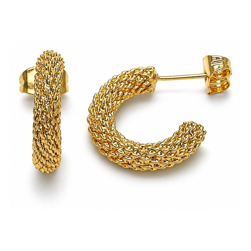 Oro Laminado Small Hoop, Gold Filled Style Rope Design, Diamond Cutting Finish, Golden Finish