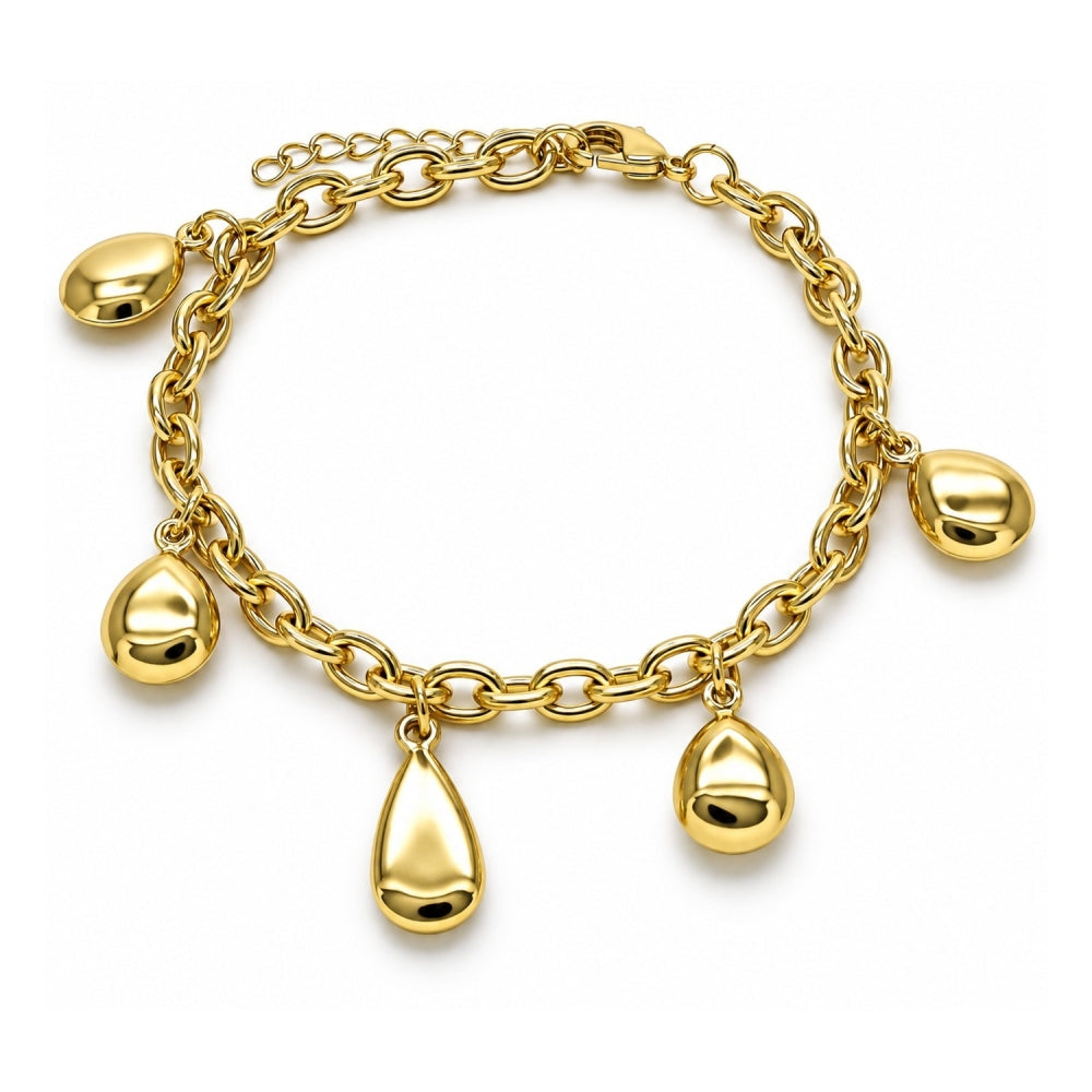 Oro Laminado Charm Bracelet, Gold Filled Style Teardrop and Rolo Design, Polished, Golden Finish
