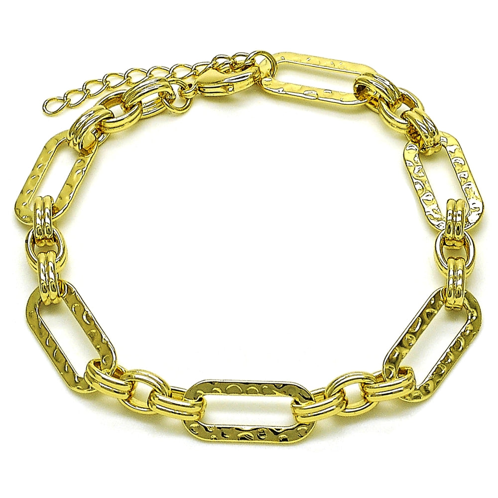 Oro Laminado Fancy Bracelet, Gold Filled Style Paperclip Design, Polished, Golden Finish