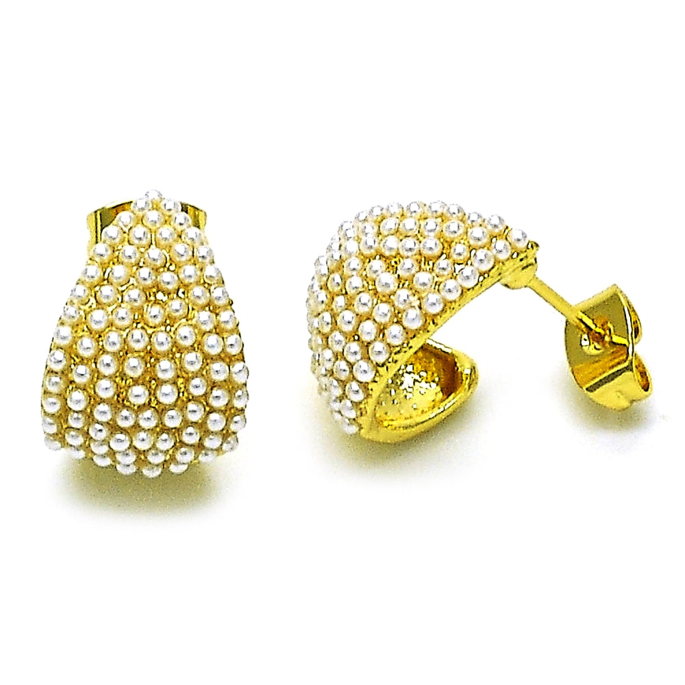 Oro Laminado Stud Earring, Gold Filled Style Teardrop Design, with Ivory Pearl, Polished, Golden Finish