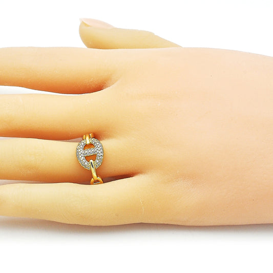 Oro Laminado Multi Stone Ring, Gold Filled Style Puff Mariner Design, with White Micro Pave, Polished, Golden Finish
