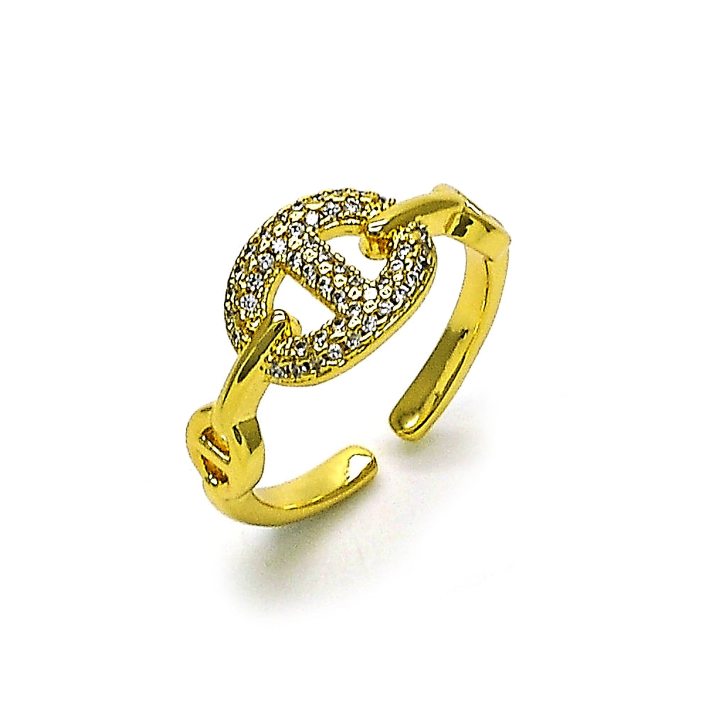Oro Laminado Multi Stone Ring, Gold Filled Style Puff Mariner Design, with White Micro Pave, Polished, Golden Finish