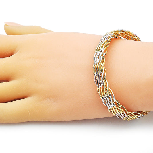 Oro Laminado Individual Bangle, Gold Filled Style Twist Design, Polished, Tricolor