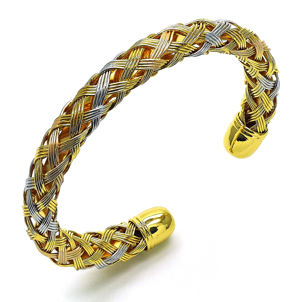 Oro Laminado Individual Bangle, Gold Filled Style Twist Design, Polished, Tricolor