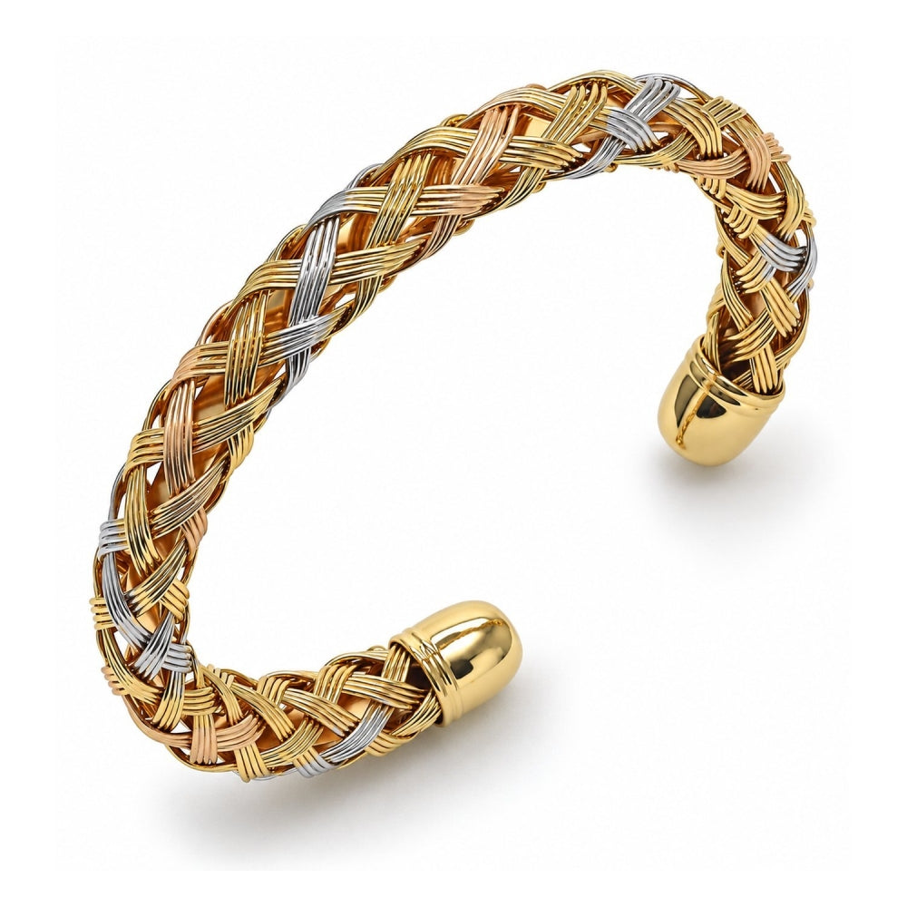 Oro Laminado Individual Bangle, Gold Filled Style Twist Design, Polished, Tricolor