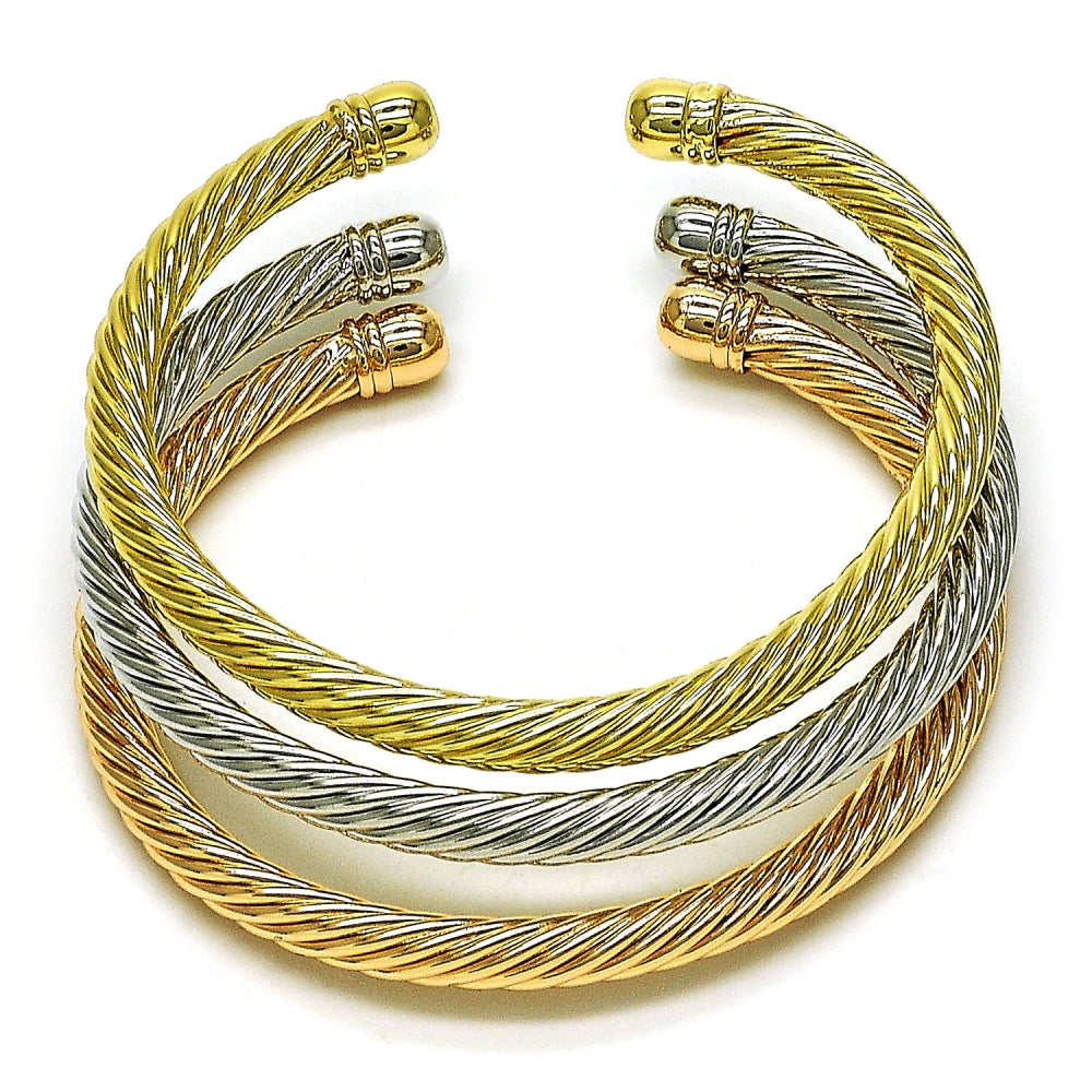 Oro Laminado Trio Bangle, Gold Filled Style Twist Design, Polished, Tricolor
