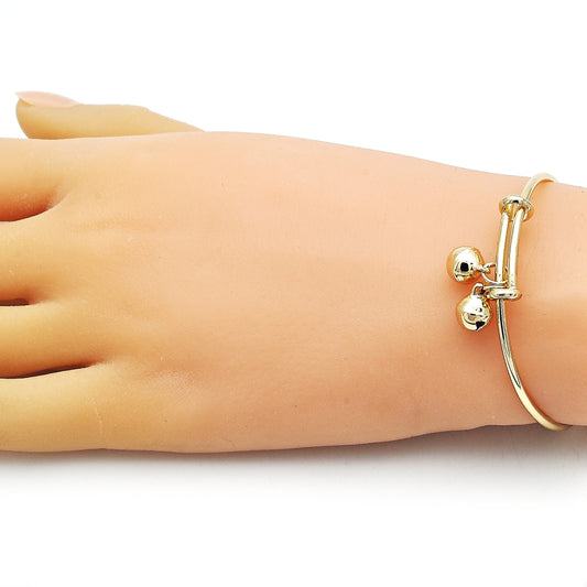 Oro Laminado Individual Bangle, Gold Filled Style Rattle Charm Design, Polished, Golden Finish