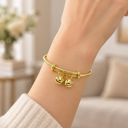 Oro Laminado Individual Bangle, Gold Filled Style Rattle Charm Design, Polished, Golden Finish