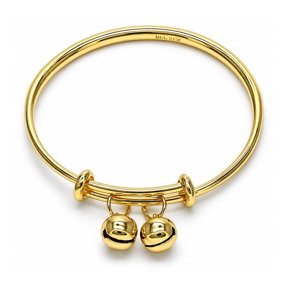 Oro Laminado Individual Bangle, Gold Filled Style Rattle Charm Design, Polished, Golden Finish