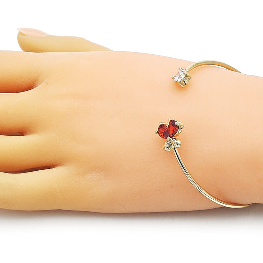 Oro Laminado Individual Bangle, Gold Filled Style Butterfly Design, with Garnet and White Cubic Zirconia, Polished, Golden Finish