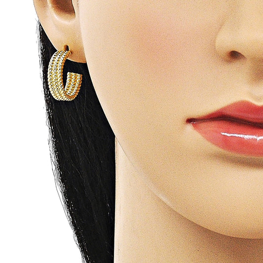 Oro Laminado Small Hoop, Gold Filled Style Twist Design, Polished, Golden Finish