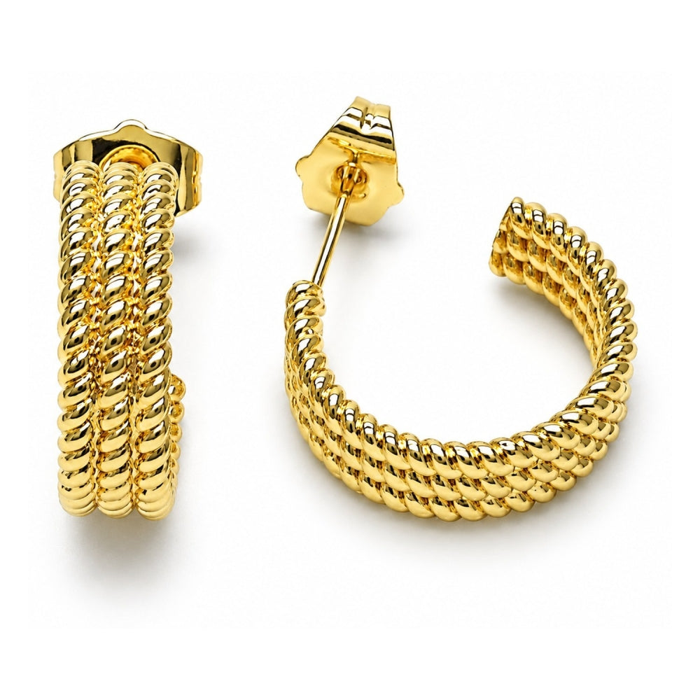 Oro Laminado Small Hoop, Gold Filled Style Twist Design, Polished, Golden Finish