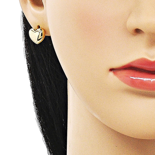 Oro Laminado Stud Earring, Gold Filled Style Heart Design, Polished, Golden Finish