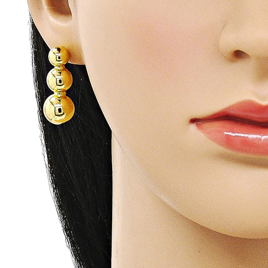 Oro Laminado Long Earring, Gold Filled Style Ball and Hollow Design, Polished, Golden Finish